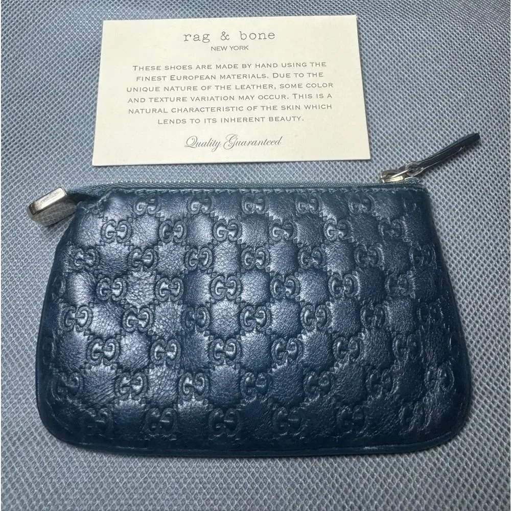 Auth GUCCI Navy Guccisima Zip Coin Purse Key Chain Excellent Preloved Pouch